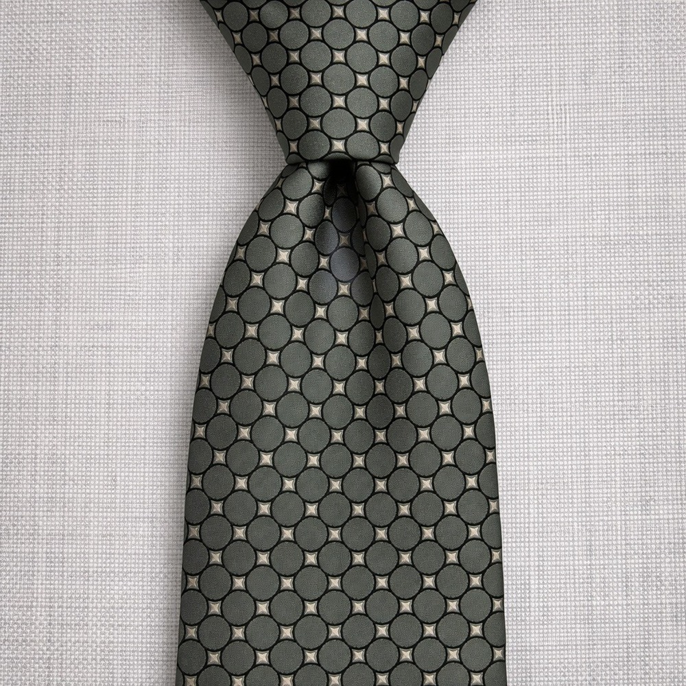 VTG Y2K Tommy Hilfiger Silk Geometric Dot Tie Men Silver Green Minimalist Formal